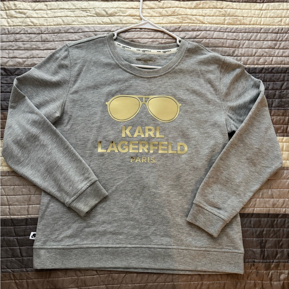 Karl Lagerfeld Gray Sweatshirt with Gold sunglasses Accents